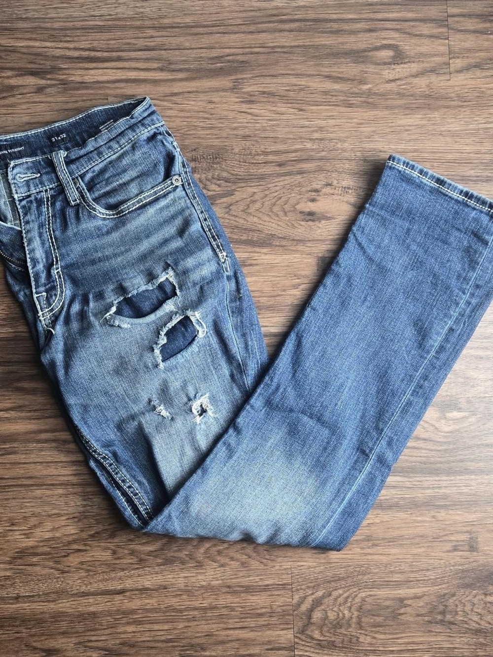 Distressed Blue Denim Jeans - Classic Slim Fit